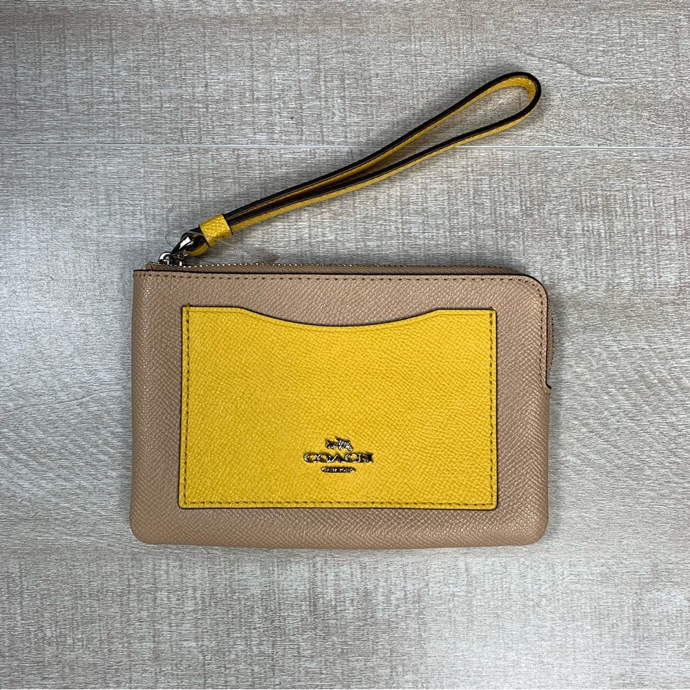 Coach Yellow and Tan Wristlet Clutch